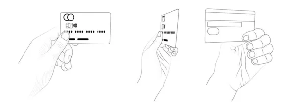 Skizzenset Für Kreditkarten Der Hand — Stockvektor