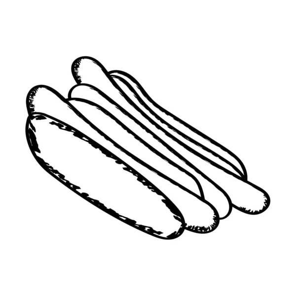 Two Hot Dogs Vector Sketch Fast Food Concept —  Vetores de Stock