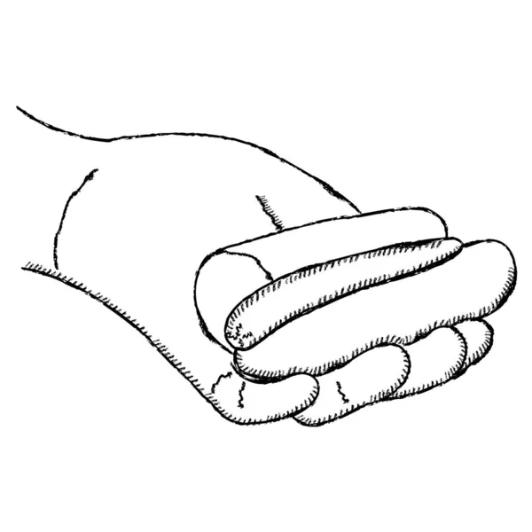 Hand Holding Hotdog Pencil Sketch Drawing Vector —  Vetores de Stock