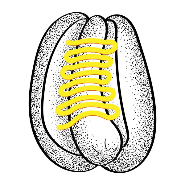 Hotdog Mustard Sketch Fast Food Vector Illustration — Vettoriale Stock