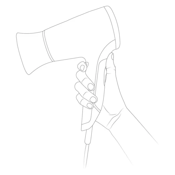Hair dryer in hand vector sketch.