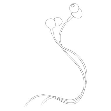 Kablolu kulaklıklar çizim ana hatları vektörü.