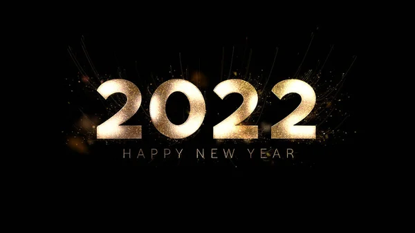 Feliz Año Nuevo 2022 Partículas Oro Bokeh Fondo Negro Concepto — Foto de Stock