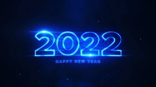Happy New Year 2022 blue neon particles bokeh background new year resolution concept.