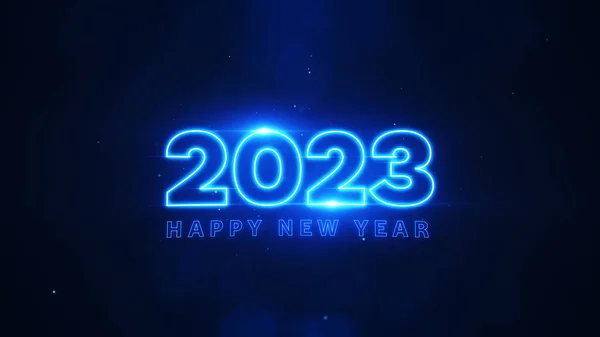 Happy New Year 2023 Blue Neon Particles Flare Bokeh Background — Stock Photo, Image