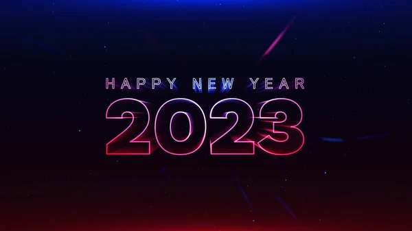 2023 Feliz Ano Novo Vermelho Azul Raia Partículas Néon Fundo — Fotografia de Stock