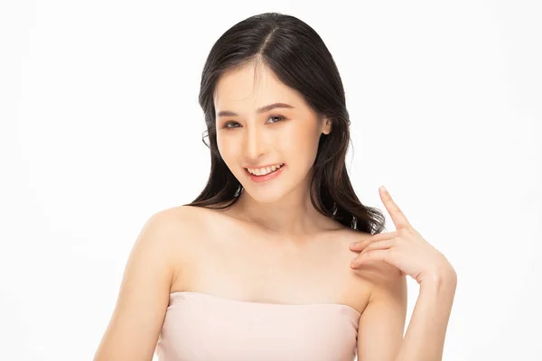 Schöne Asiatin Blickt Die Kamera Lächeln Mit Sauberer Und Frischer — Stockfoto