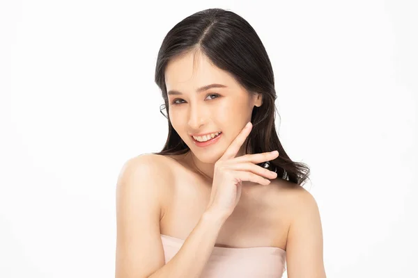 Belle Jeune Femme Asiatique Touchant Doux Sourire Joue Avec Une — Photo