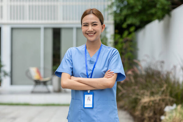 Asian Female Doctor Stethoscope Smile Looking Camera Cross Arm Nurses Royalty Free Stock Images