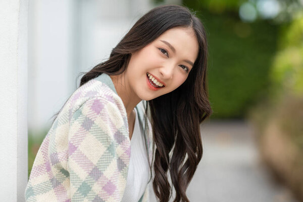 Beautiful Asian Young Woman Smile Cheerful Confident Cute Female Looking Stock Image