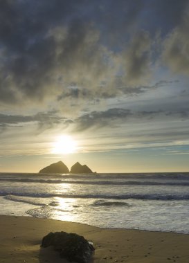 Holywell Körfezi, Newquay İngiltere 'de günbatımı