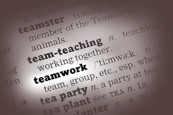 Teamwerk woordenboekdefinitie — Stockfoto