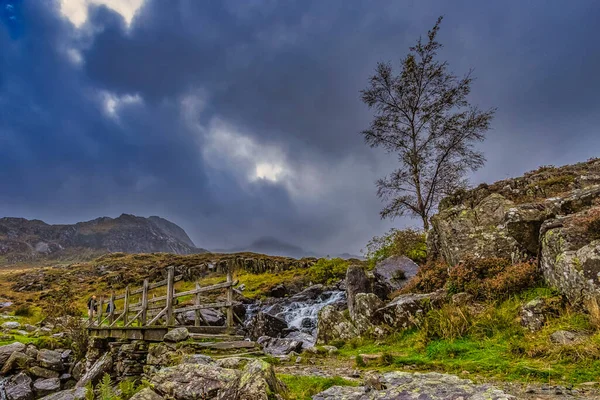 Träbro Som Leder Till Snowdonias Nationalpark Norra Wales — Stockfoto