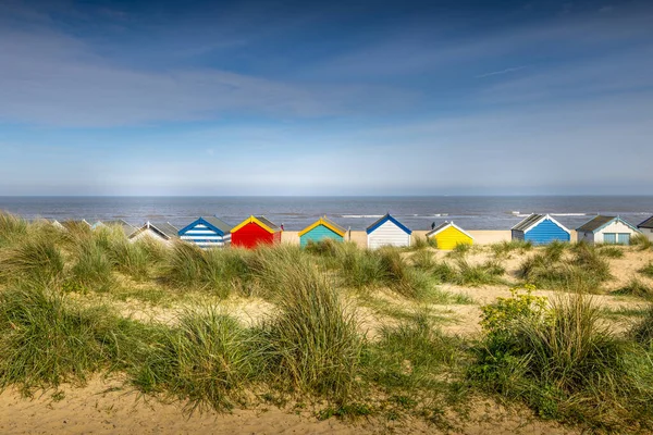 Kolorowe Domki Plaży Southwold Beach Suffolk — Zdjęcie stockowe