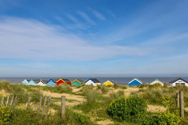 Kolorowe Domki Plaży Southwold Beach Suffolk — Zdjęcie stockowe