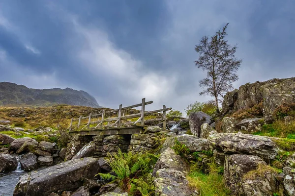 Dřevěný Most Vedoucí Horskému Národnímu Parku Snowdonia Severní Wales — Stock fotografie