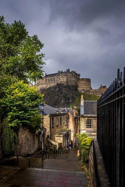 Vennel Steps Con Vistas Castillo Edimburgo Edimburgo Escocia — Foto de Stock