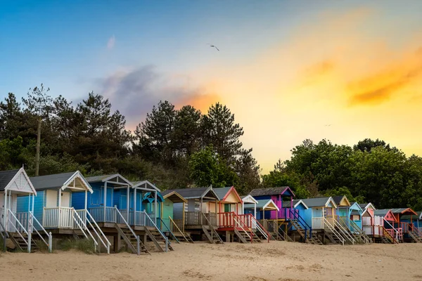 Wells Next Sea Beach Huts Sunset — Stock Photo, Image