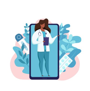 Çevrimiçi Afrikalı Amerikalı doktor tıbbi danışma vektörü çizimi