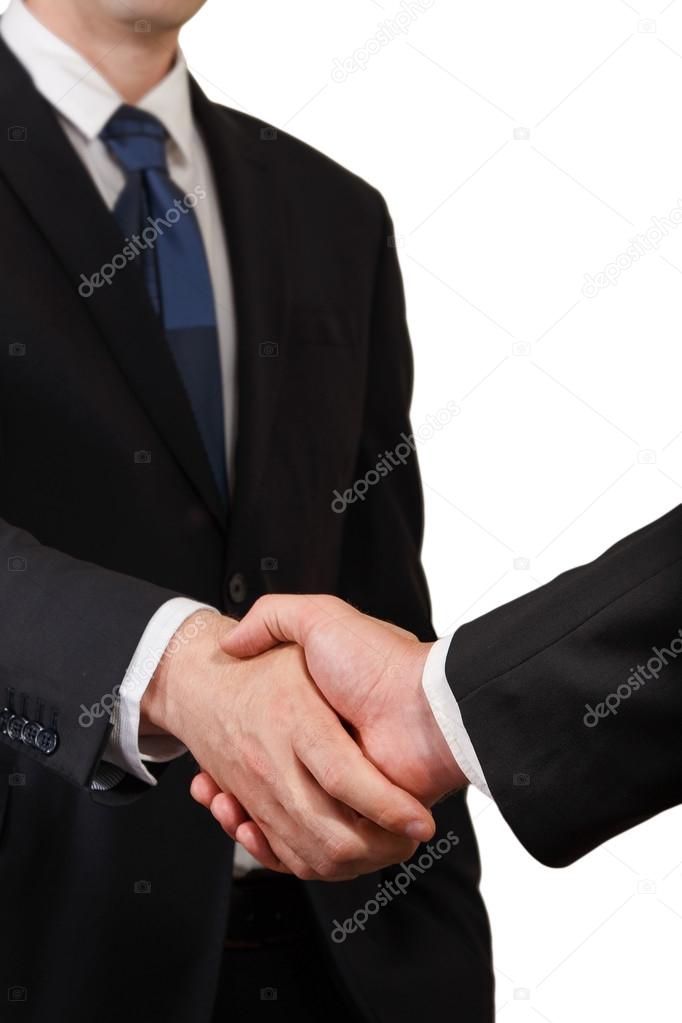 Business handshake over white background