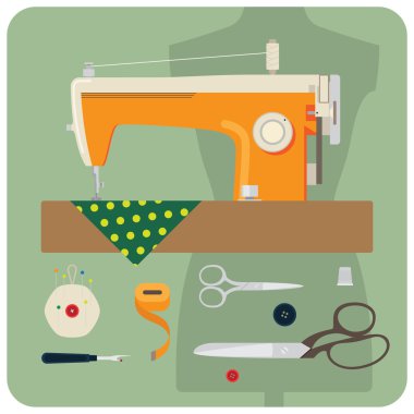 Retro dikiş makinesi vektör set