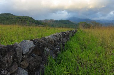 Image of a traditional stone fence built using local volcanic rocks, shown in the highlands of the Chiriqui province in Panama. clipart