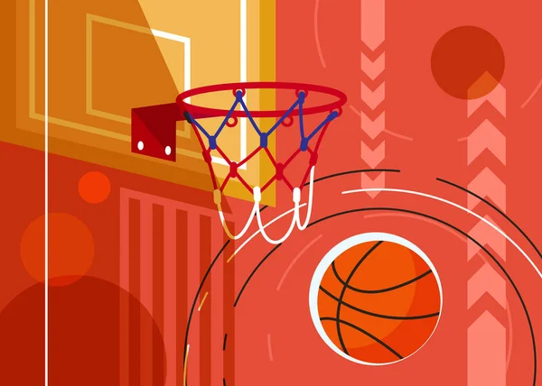 Basketbalový prapor s backboardem a míčem. — Stockový vektor
