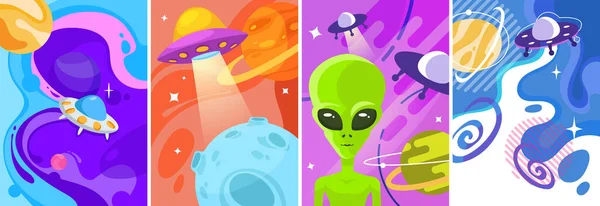 Collection of posters with UFO. — Stock Vector