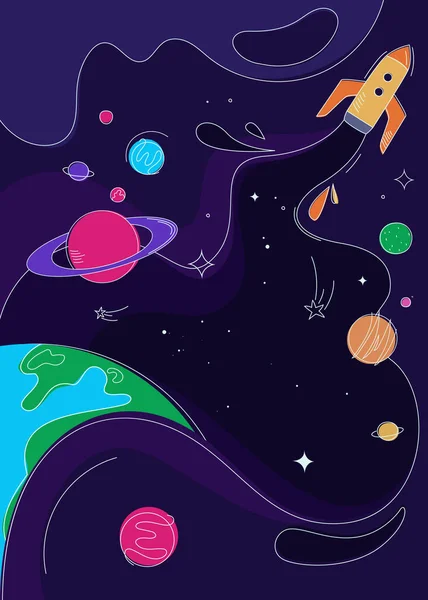 Banner med rymdskepp i yttre rymden. Royaltyfria illustrationer