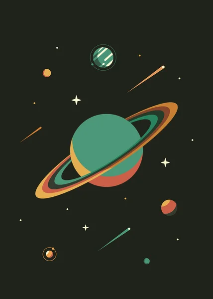 Cartaz espacial com planetas diferentes. —  Vetores de Stock