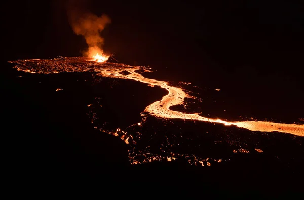 Aerial Image Shot Drone Brand New Meradalir Eruption Fagradalsfjall Volcano — Stock Fotó