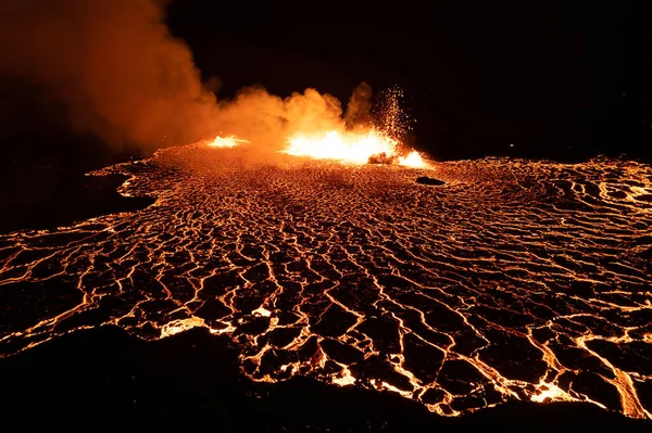Aerial Image Shot Drone Brand New Meradalir Eruption Fagradalsfjall Volcano Stockbild