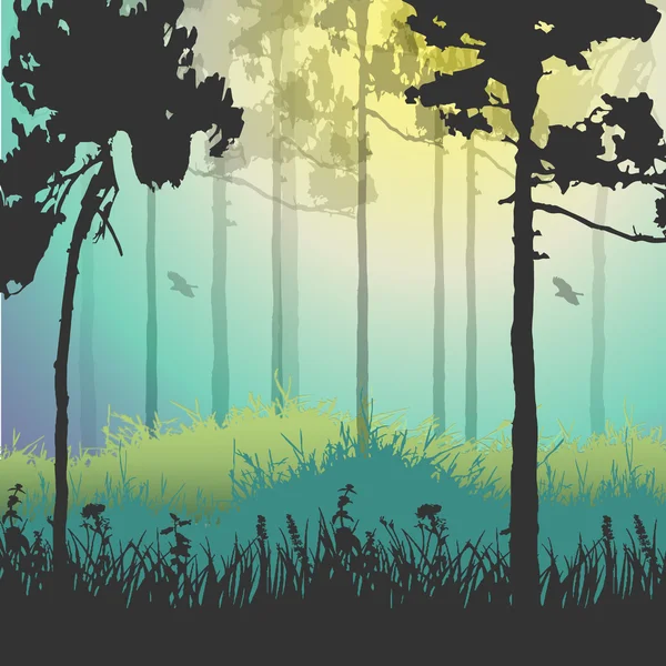 Vector illustration of green forest — Stock Vector