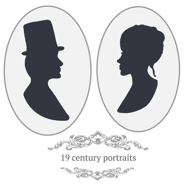 Vektor Vintage Card Porträts mit Frau und Mann lizenzfreie Stockvektoren