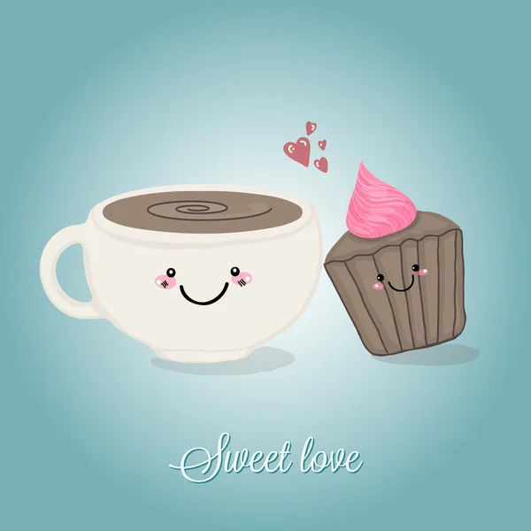 Taza de café y cupcake dulce tándem — Archivo Imágenes Vectoriales