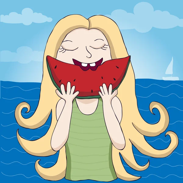 karpuz illüstrasyon yiyen kız