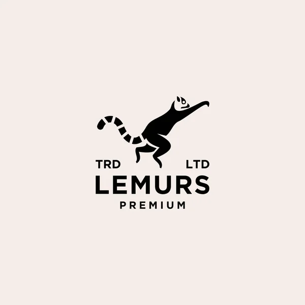 Premium Negro Lémures Anillo Cola Vector Logo Diseño Aislado Fondo — Vector de stock