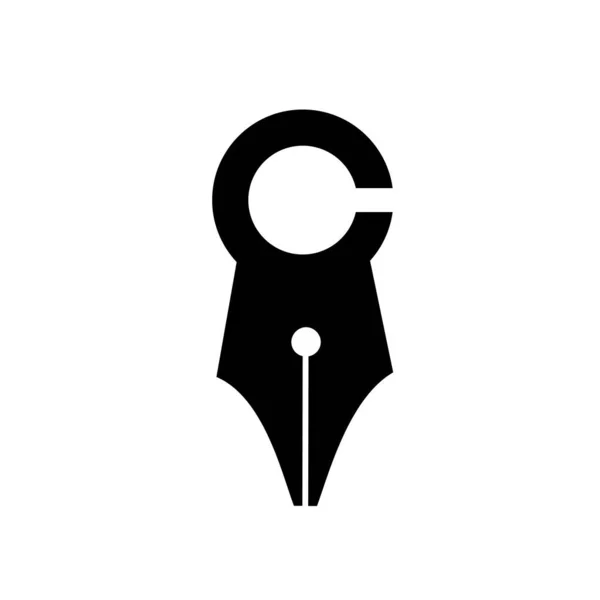 Letra Inicial Pluma Plumín Negro Vector Logotipo Ilustración Diseño Aislado — Archivo Imágenes Vectoriales