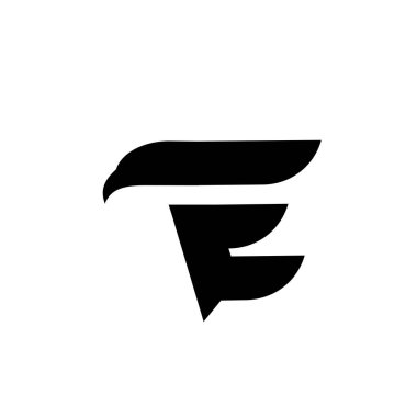 E harfi vektör logo dizayn şablonuna sahip kartal şahini izole edilmiş beyaz arkaplan