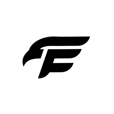 E harfi vektör logo dizayn şablonuna sahip kartal şahini izole edilmiş beyaz arkaplan