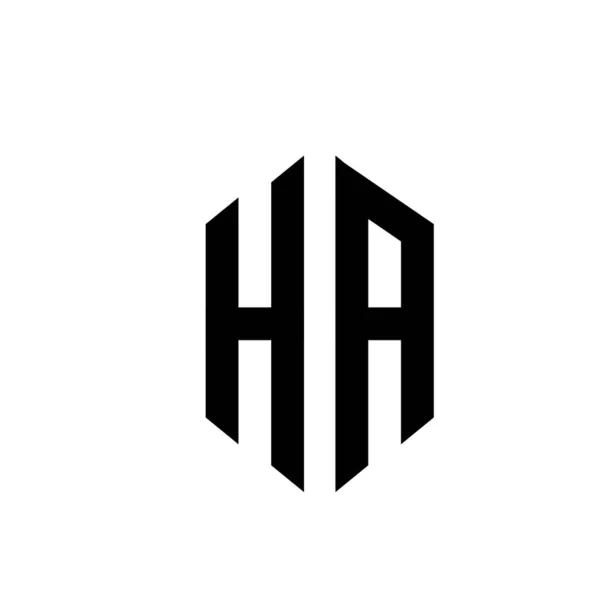六边形Ha单字矢量黑色字母标识设计隔离白色背景 — 图库矢量图片