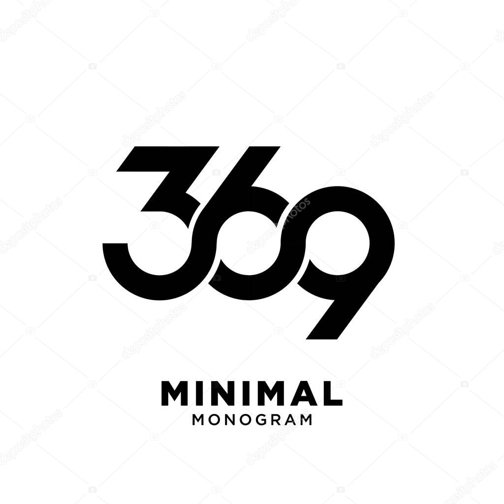 minimal 369 Black Number vector Logo Design isolated white background