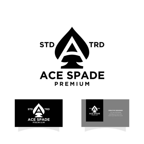 Ace Spade Card Black Pokerspiel Vektor Logo Design — Stockvektor
