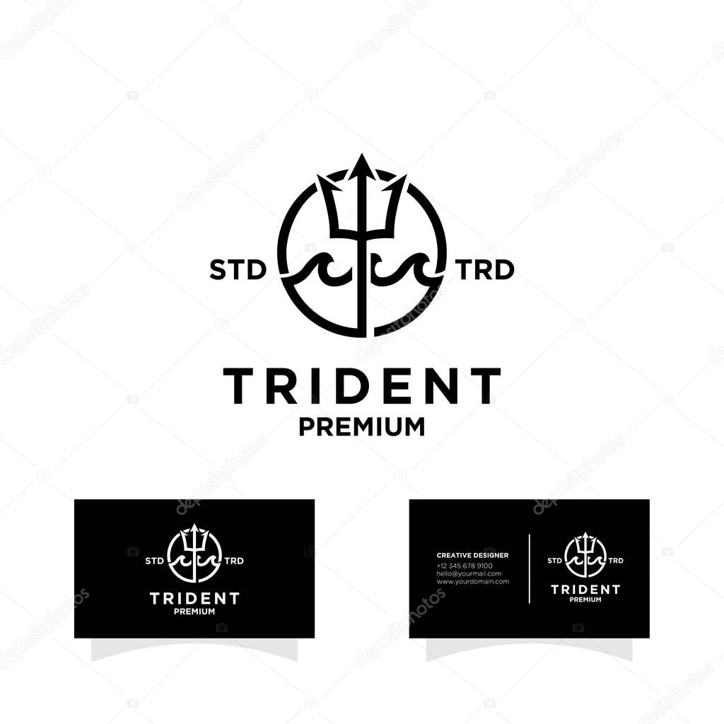 Trident sea vintage logo design illustration