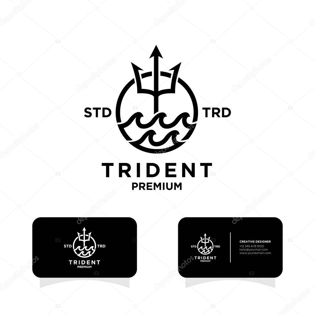 Trident sea vintage logo design illustration