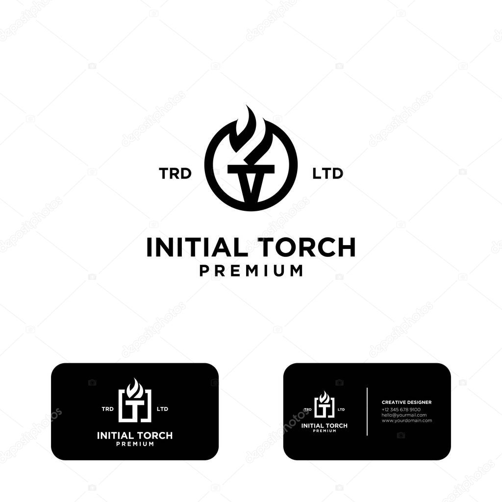 Shield Torch Logo vector symbol illustration design