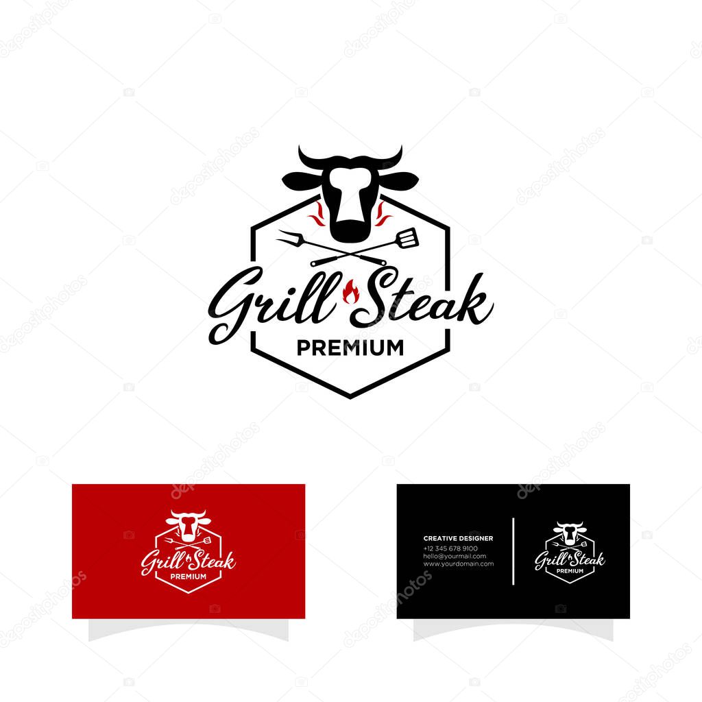 Barbecue Grill food beef and steak Logo template Vector illustration