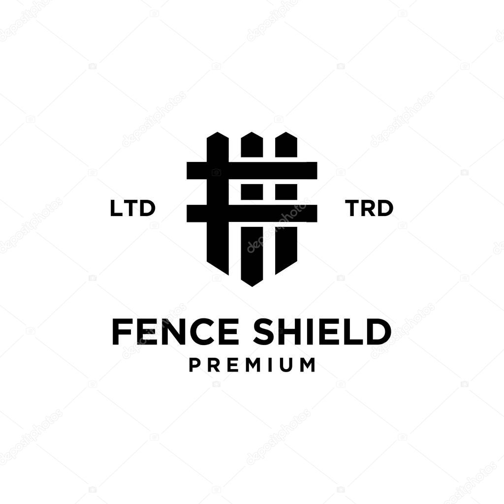 Minimalist vintage fence shield guard with initial letter f logo vector illustration design