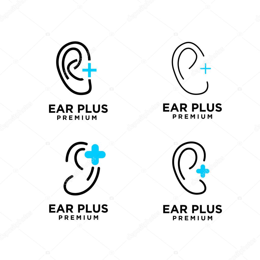 Set collection Ear plus Hearing healthcare clinic Logo Vector