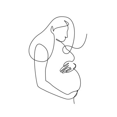 Düzenlenebilir el çizimi çizimi çizilmiş mutlu hamile kadın çizimleri.